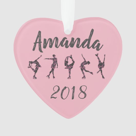 パーソナライズなハートのフィギュアスケートのオーナメント-ピンク オーナメント (正面)