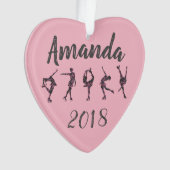 パーソナライズなハートのフィギュアスケートのオーナメント-ピンク オーナメント (正面)
