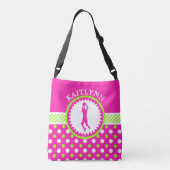 パーソナライズなバスケットボールのピンク-緑の水玉模様 クロスボディバッグ (裏面)