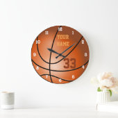 パーソナライズなバスケットボール名前および数 ラージ壁時計 (ホーム)