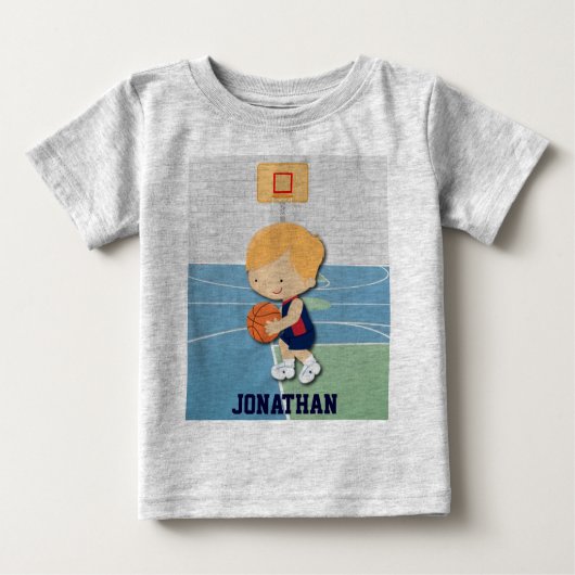パーソナライズなバスケットボール選手の漫画の幼児 ベビーTシャツ (正面)