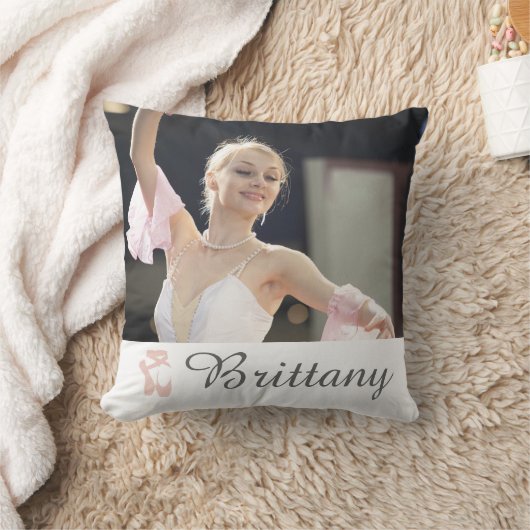 パーソナライズなバレエの写真のバレリーナの名前のスリッパ クッション (ブランケット)