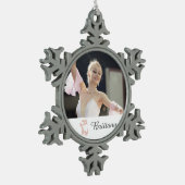 パーソナライズなバレエの写真のバレリーナの名前のスリッパ スノーフレークピューターオーナメント (左)