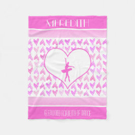 パーソナライズなバレエダンサーのピンクの水彩画のハート フリースブランケット