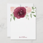 パーソナライズなバーガンディの水彩画の花柄 ノートカード (正面)