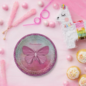 パーソナライズなバーガンディの蝶パーティーの紙皿 ペーパープレート (パーティー)