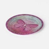 パーソナライズなバーガンディの蝶パーティーの紙皿 ペーパープレート (アングル)