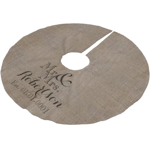 パーソナライズなバーラップ一見の素朴な結婚式の記念品 ブラッシュドポリエステルツリースカート (アングル)