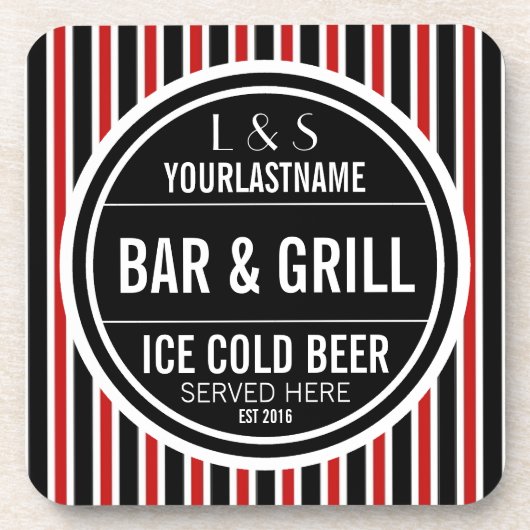 パーソナライズなバー兼グリルの白黒の赤 コースター (正面)