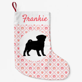 パーソナライズなパグの赤い足のプリントのタイルパターン スモールクリスマスストッキング