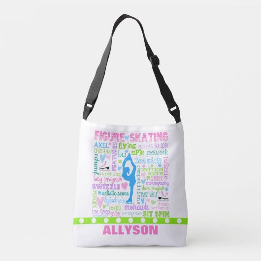 パーソナライズなパステル調のフィギュアスケート選手はタイポグラフィを言い表わします クロスボディバッグ (裏面)