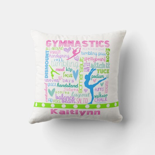 パーソナライズなパステル調の体操はタイポグラフィを言い表わします クッション (裏面)