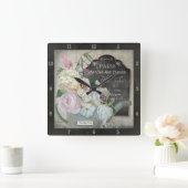 パーソナライズなパリの花のシャクヤクのヴィンテージの黒板 スクエア壁時計 (ホーム)