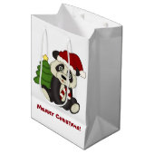 パーソナライズなパンダくまのクリスマス ミディアムペーパーバッグ (正面アングル)