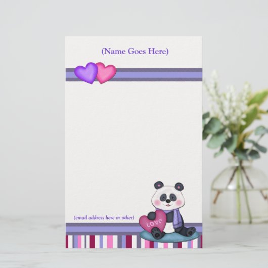 パーソナライズなパンダくま及びストライプの文房具 便箋 (スタンド正面)