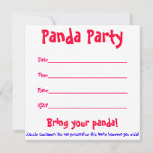 パーソナライズなパンダのパーティの招待状の招待の女の子 招待状 (裏面)