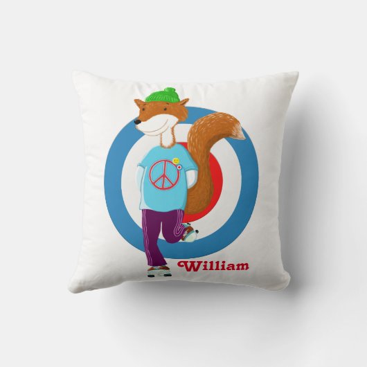 パーソナライズなヒップスターのキツネの子供 クッション (裏面)