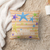 パーソナライズなヒトデの珊瑚の細い縦縞 クッション (ブランケット)