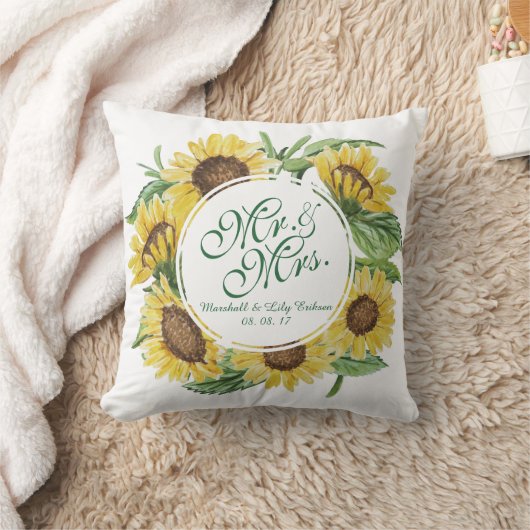 パーソナライズなヒマワリのリースの結婚式の装飾用クッション クッション (ブランケット)