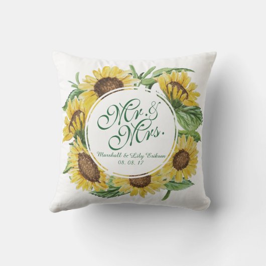 パーソナライズなヒマワリのリースの結婚式の装飾用クッション クッション (裏面)