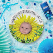 パーソナライズなヒマワリの最初誕生日のプレート ペーパープレート (パーティー)