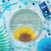 パーソナライズなヒマワリ及びレースの誕生日 ペーパープレート (パーティー)