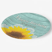 パーソナライズなヒマワリ及びレースの誕生日 ペーパープレート (アングル)