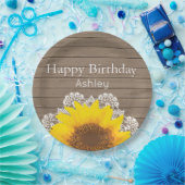 パーソナライズなヒマワリ、レースおよび木 ペーパープレート (パーティー)