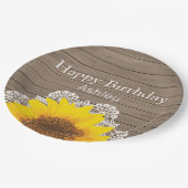 パーソナライズなヒマワリ、レースおよび木 ペーパープレート (アングル)
