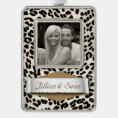 パーソナライズなヒョウのプリントの休日の写真のオーナメント シルバープレートフレームオーナメント (正面)