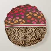 パーソナライズなヒョウのプリントの唇のキス ラウンドクッション (裏面)