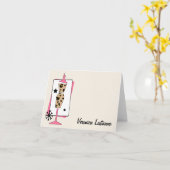 パーソナライズなヒョウのプリント及びピンクの服の型枠 カード (黄色い花)