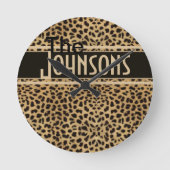 パーソナライズなヒョウの点の皮のプリント ラウンド壁時計 (正面)