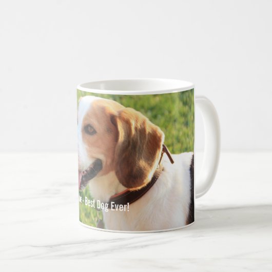 パーソナライズなビーグル犬犬の写真および犬の名前 コーヒーマグカップ (正面右)