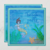 パーソナライズなビーチのパーティーの熱帯人魚 招待状 (正面/裏面)