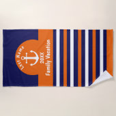 パーソナライズなビーチタオル-青およびオレンジのストライプ ビーチタオル (正面)