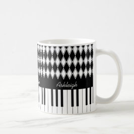 パーソナライズなピアノ鍵およびダイヤモンド コーヒーマグカップ