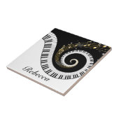 パーソナライズなピアノ鍵および金ゴールド音楽ノートのタイル タイル (側面)