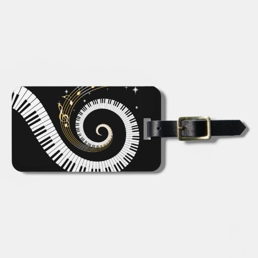 パーソナライズなピアノ鍵および金ゴールド音楽ノート ラゲッジタグ (正面横)