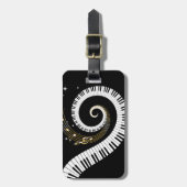 パーソナライズなピアノ鍵および金ゴールド音楽ノート ラゲッジタグ (正面縦)