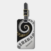 パーソナライズなピアノ鍵および金ゴールド音楽ノート ラゲッジタグ (正面縦)