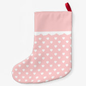 パーソナライズなピンクおよび白いハートの第1クリスマス スモールクリスマスストッキング (裏面)