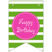 パーソナライズなピンクおよび緑のハッピーバースデー バンティングフラッグ (第2の旗)