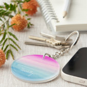 パーソナライズなピンクおよび青くグラデーションな水彩画 キーホルダー (正面右)