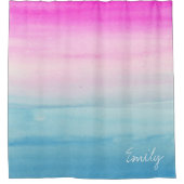 パーソナライズなピンクおよび青くグラデーションな水彩画 シャワーカーテン (正面)