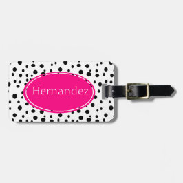 パーソナライズなピンクおよび黒い水玉模様の荷物のラベル ラゲッジタグ