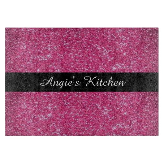 パーソナライズなピンクのきらめくグリッターの台所小道具 カッティングボード (正面)
