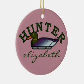 パーソナライズなピンクのアヒルのハンター セラミックオーナメント (右)