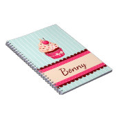 パーソナライズなピンクのカップケーキのミントの青の背景 ノートブック (右側)