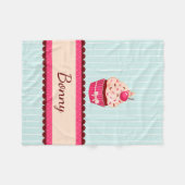 パーソナライズなピンクのカップケーキのミントの青の背景 フリースブランケット (正面(横))